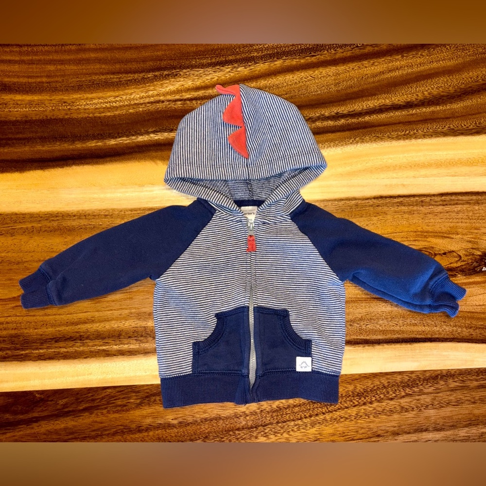 Carter's Blue and Orange Dinosaur Zip-Up Hoodie Sweatshirt